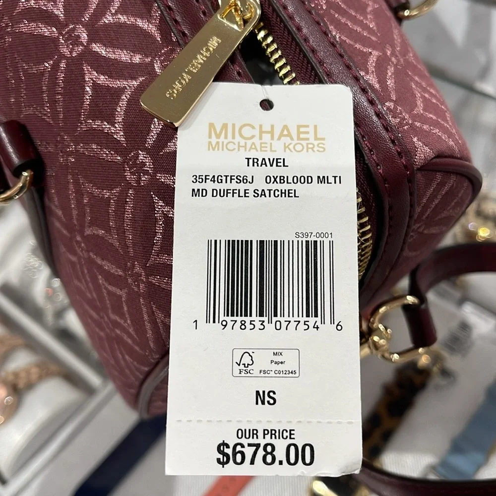 MICHAEL KORS JST TRAVEL MEDIUM DUFFLE SATCHEL SHOULDER CROSSBODY BAG MK OXBLOOD - Picture 15 of 16